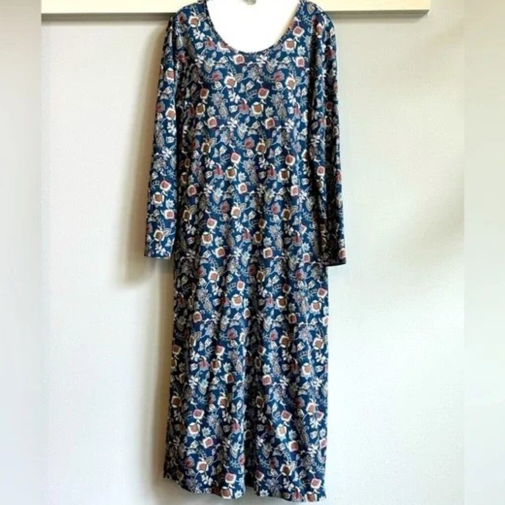 Lands' End Women's Supima Cotton Long Sleeve Midcalf Nightgown, NWT